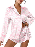 Ekouaer Womens Satin Pajama Sets Long Sleeve Top and Shorts - Soft can