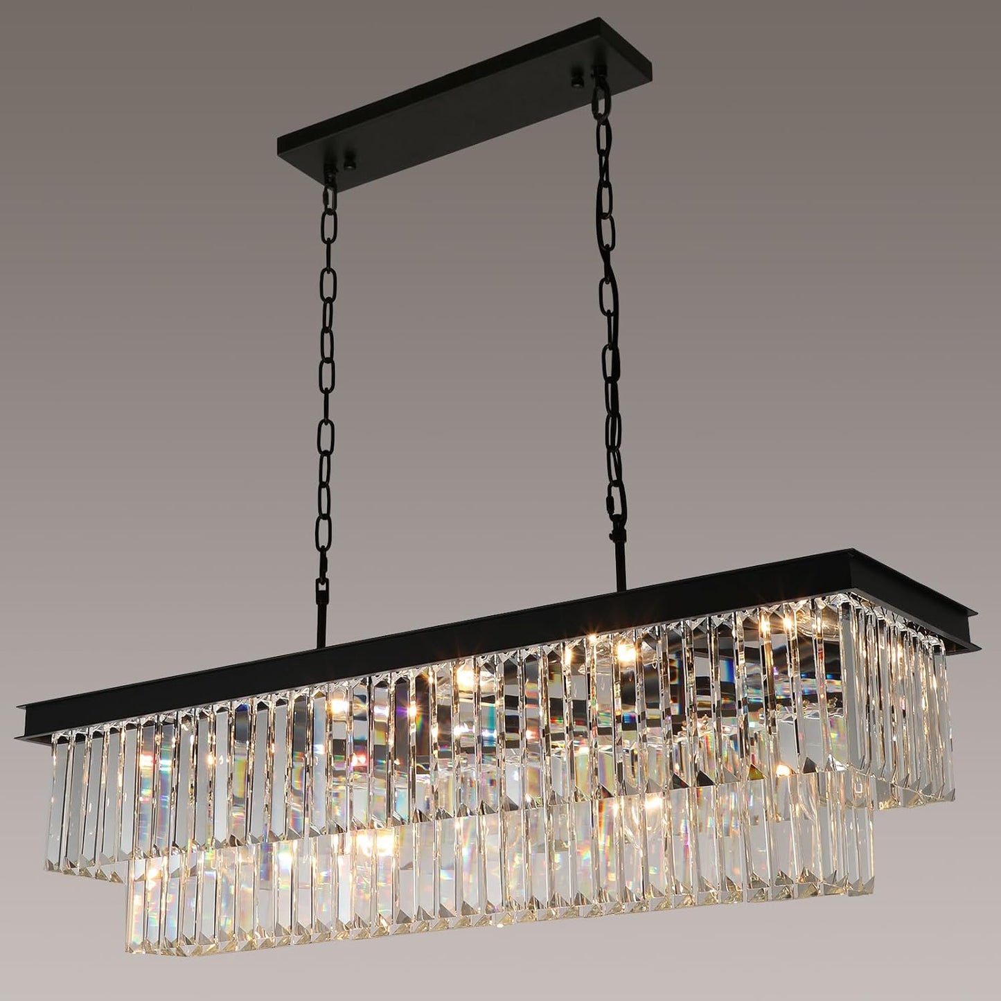 Elegant Black Crystal Chandeliers for Dining Room Lighting