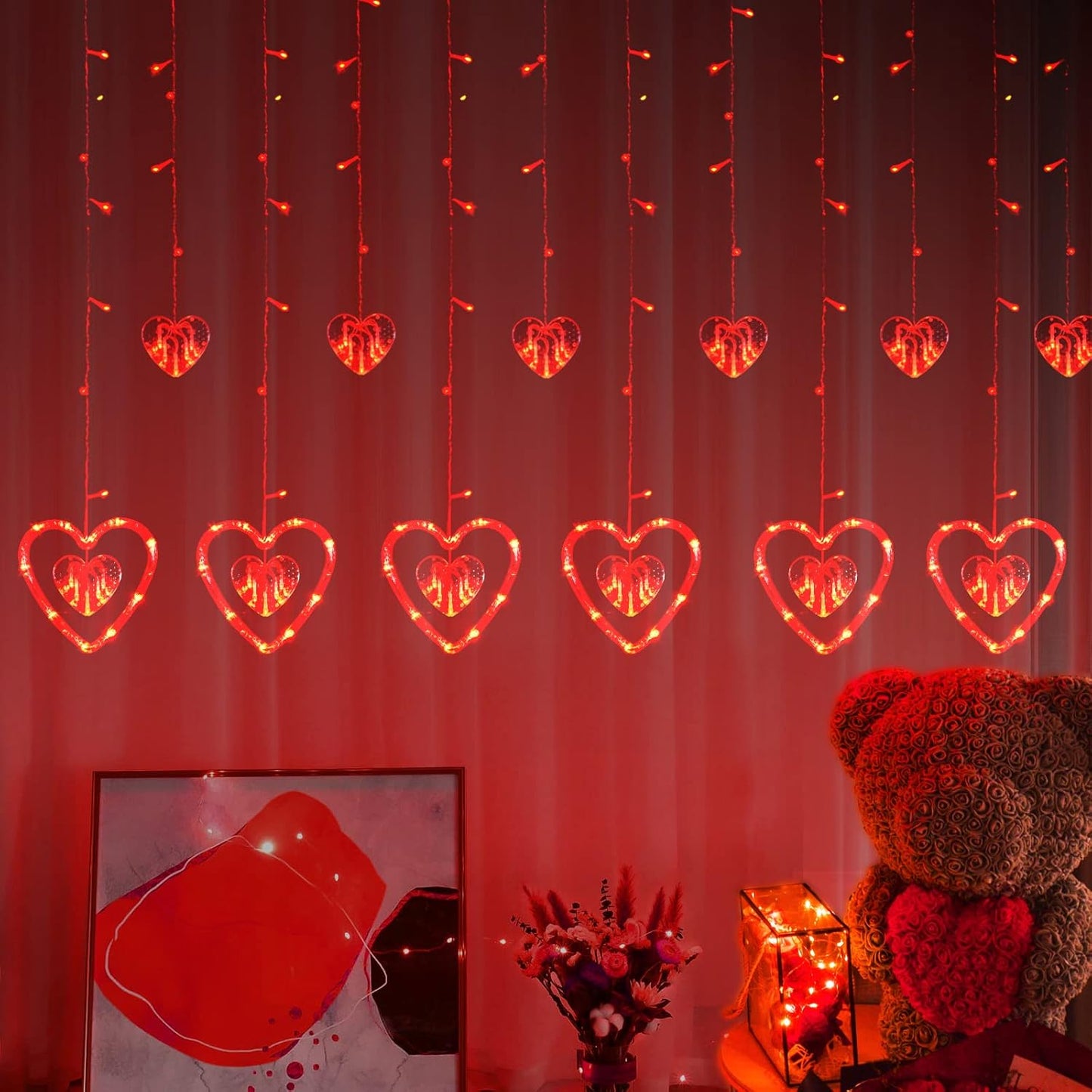 LOLStar Heart-Shaped Red String Lights - 8 Modes