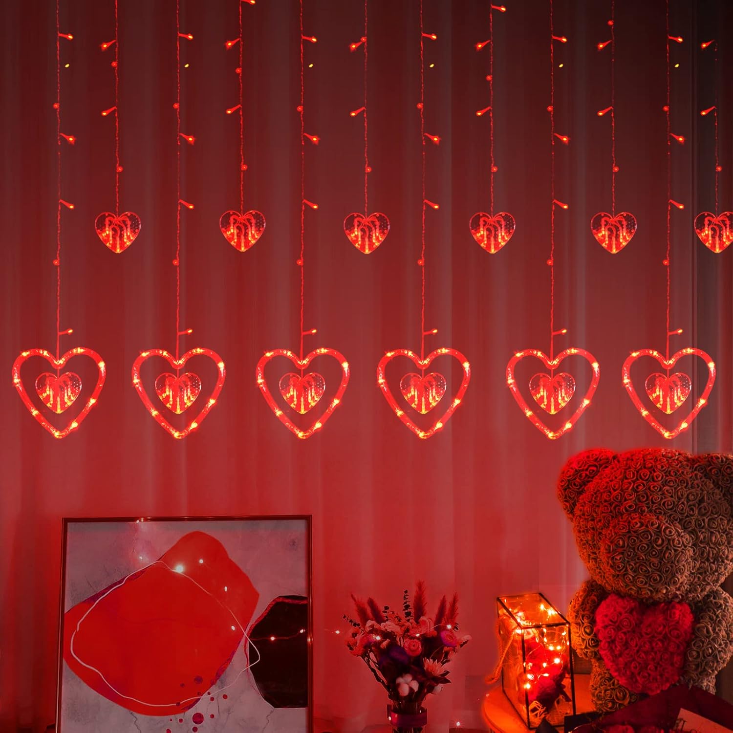 LOLStar Heart-Shaped Red String Lights - 8 Modes
