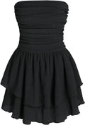 Women's Tube Ruched Ruffle Mini Dress - Stretch Summer Cocktail