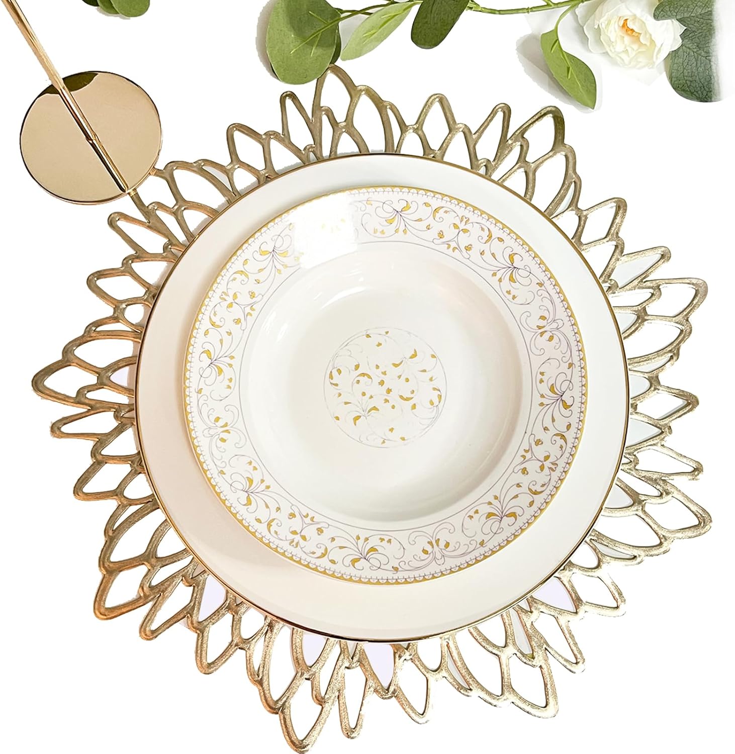 Herda Gold Vinyl Leaf Placemats Set - Elegant Table Decor