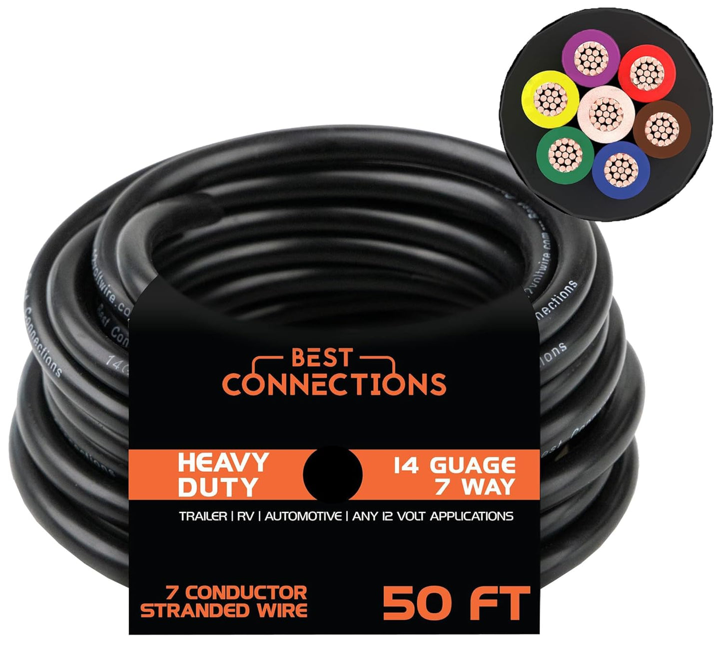 7 Way Trailer Wire 50 Feet Heavy Duty 14 Gauge Insulated Cable