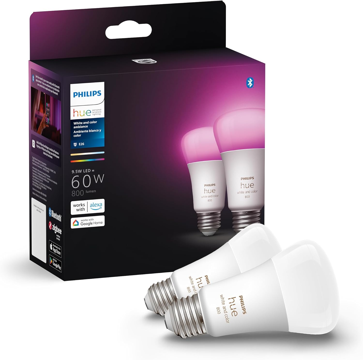 Philips Hue Smart 60W A19 LED Bulb - Color-Changing Light 2 Pack