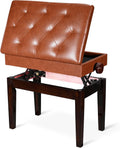 Adjustable Piano Bench with Storage Brown Wooden Seat - Comfortable
