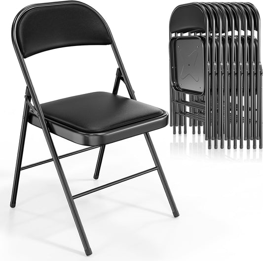 10 Pack Folding Chairs: Padded Seats, Sturdy Metal Frame, 350 lbs Capacity