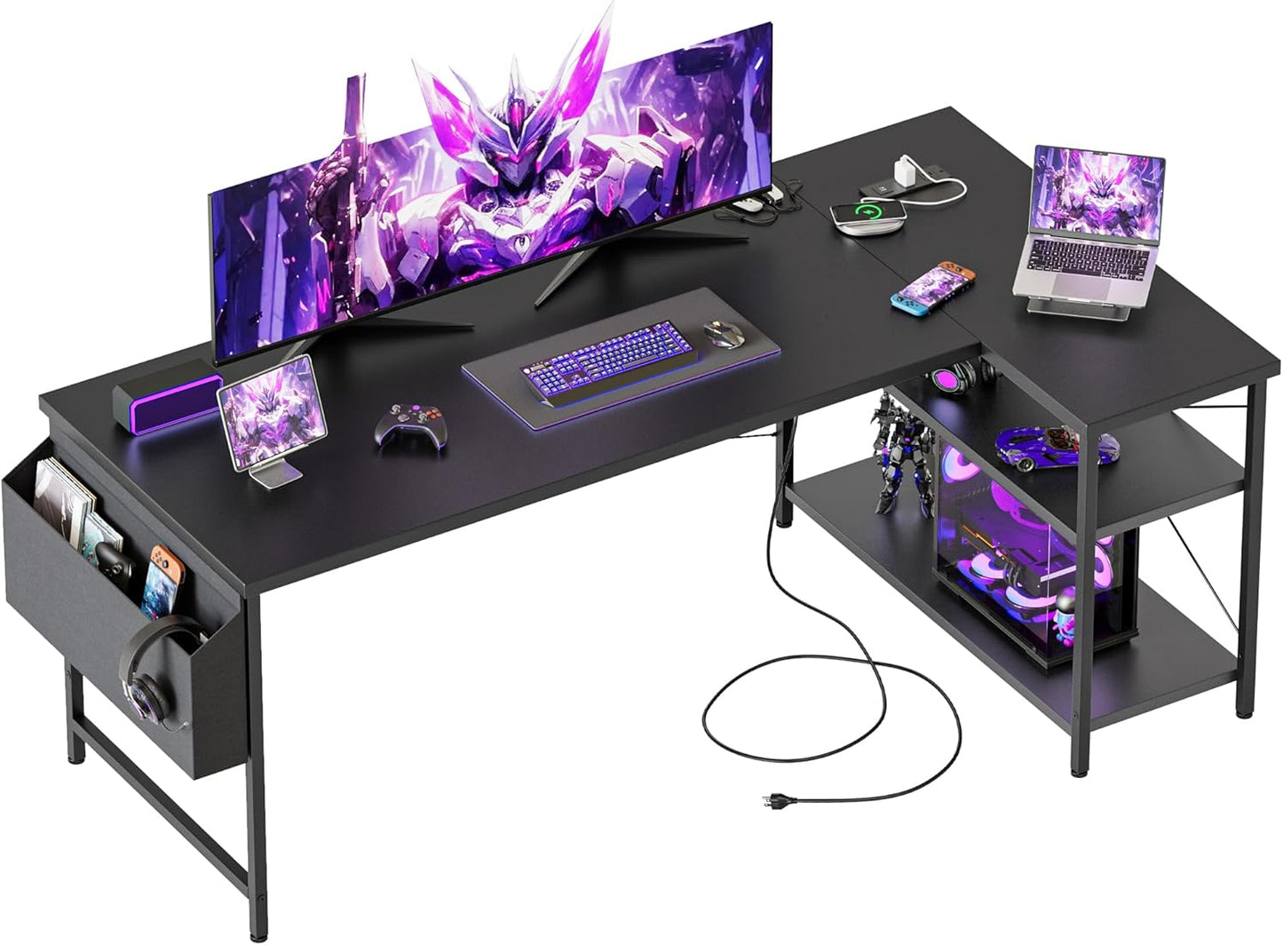 Mericonia Small L Shaped Computer Desk with Power Outlets
