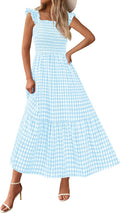 PRETTYGARDEN Womens Gingham Smocked Midi Dress - Flowy Summer