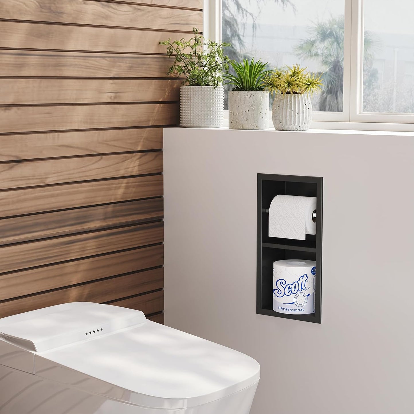 Neodrain Black Toilet Paper Holder: Stylish Space-Saving Design