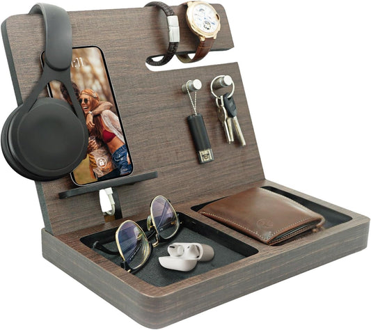 Namore Premium Wood Nightstand Organizer and Charging Station
