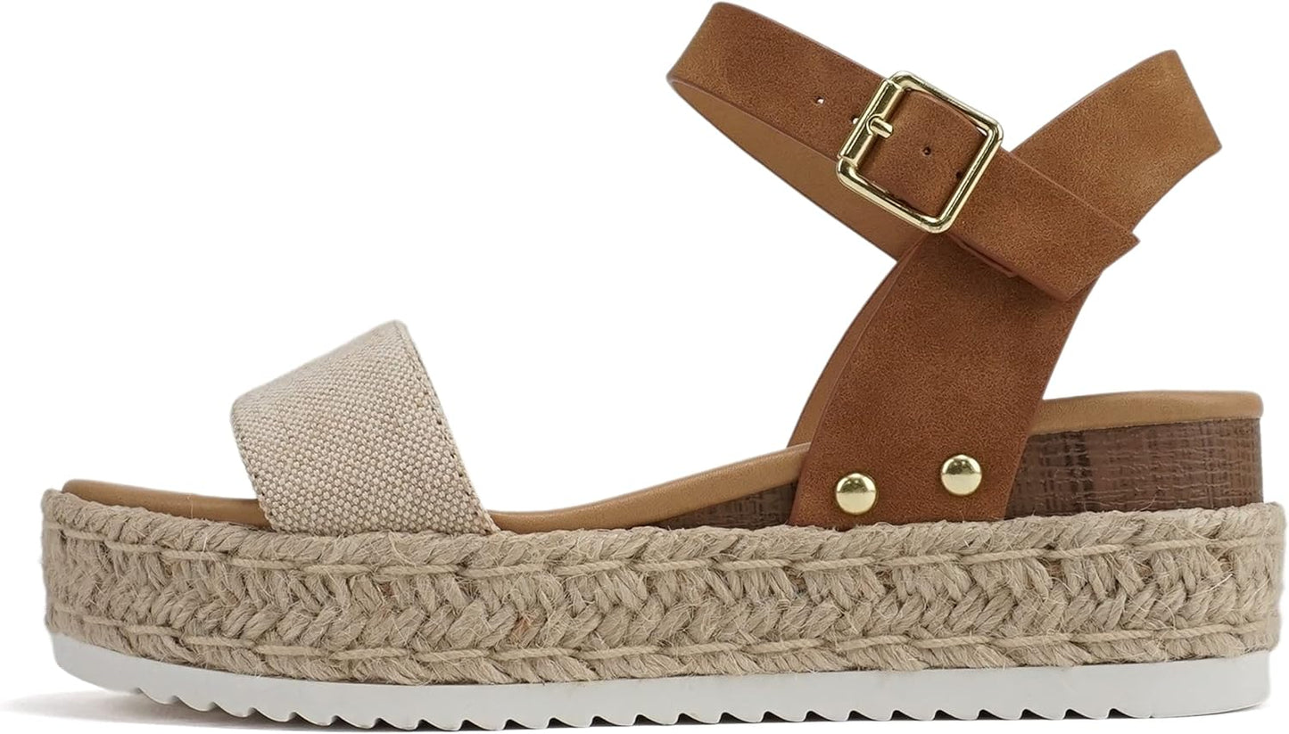 Soda CLIP Women Open Toe Ankle Strap Platform Espadrille Sandal