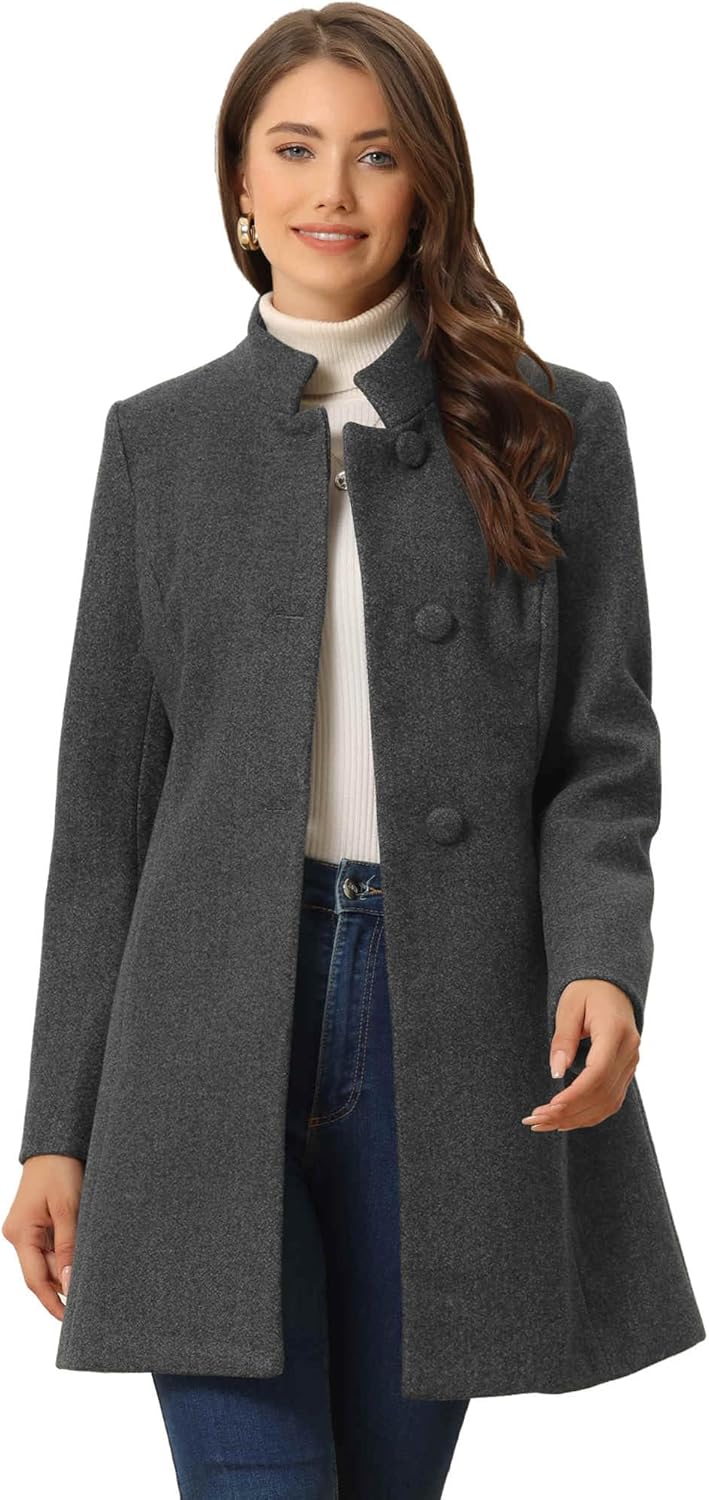 Allegra K Women's Winter Overcoat Mid-Long Stand Collar Coat