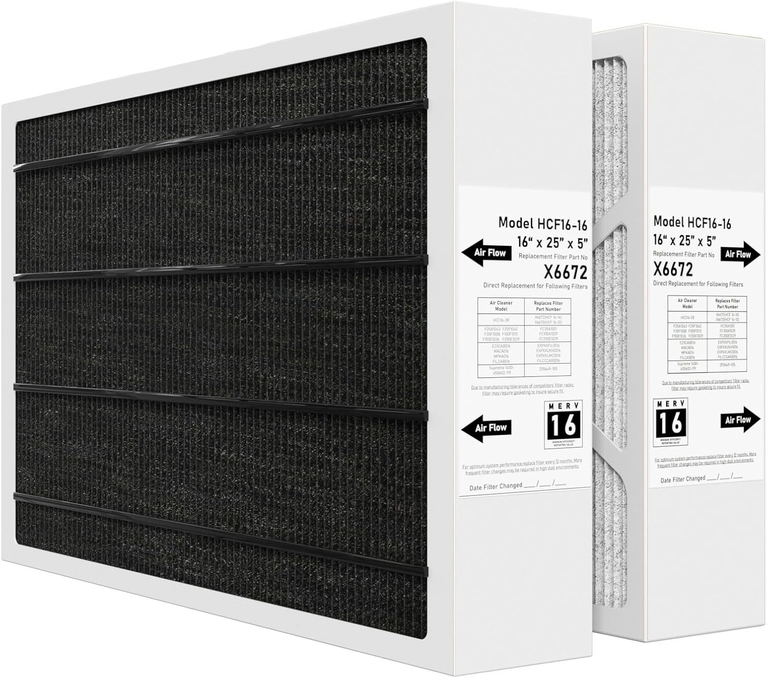 X6672 MERV 16 16x25x5 Furnace Filter for Lennox HVAC Systems