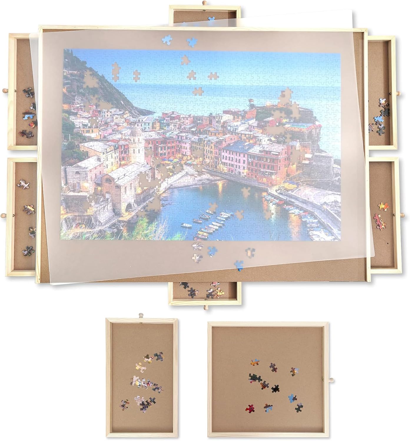 1500 Piece Wooden Jigsaw Puzzle Board with Drawers and Covers