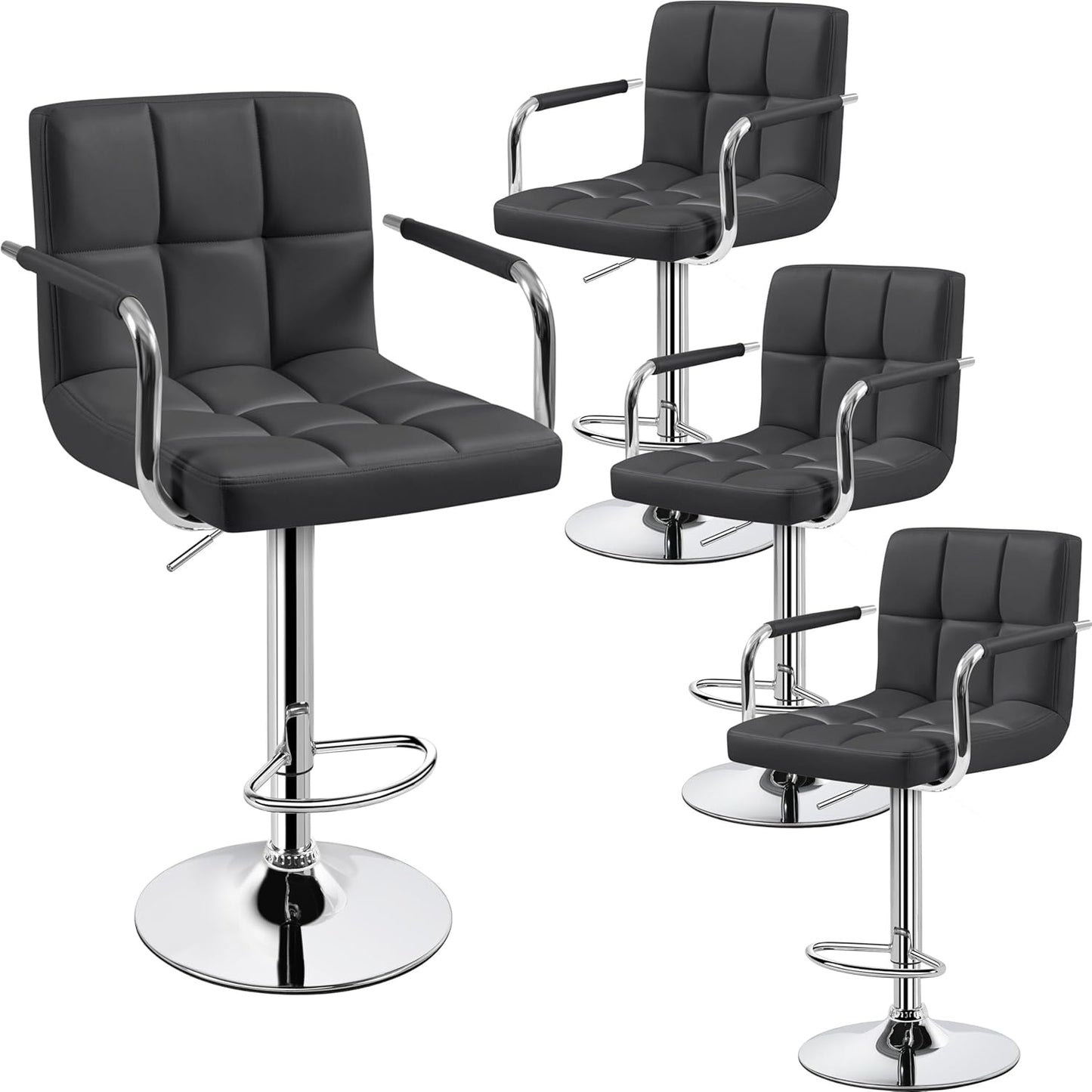 Yaheetech Bar Stools Set of 4 with Adjustable Height and Armrests