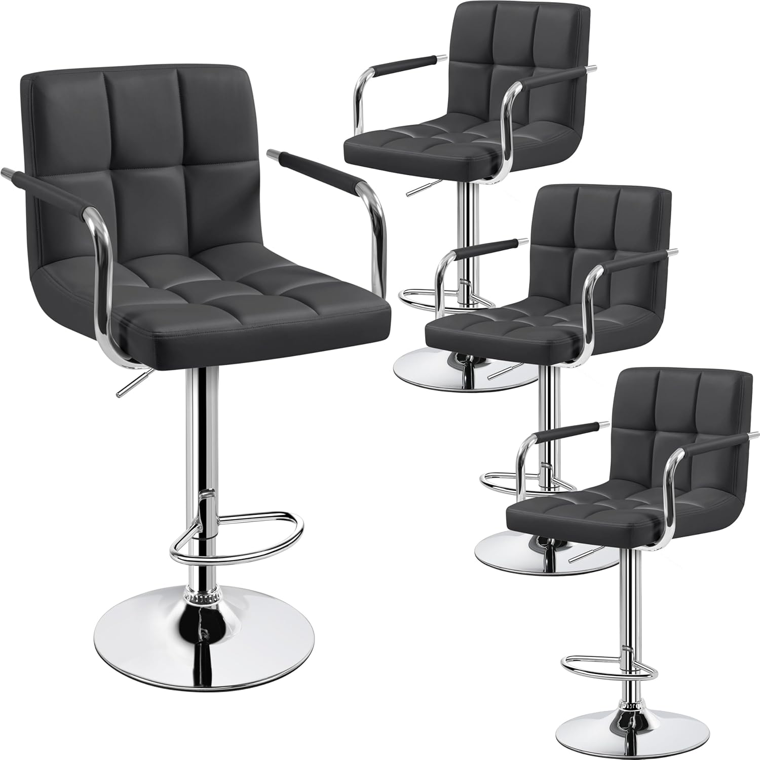 Yaheetech Bar Stools Set of 4 with Adjustable Height and Armrests