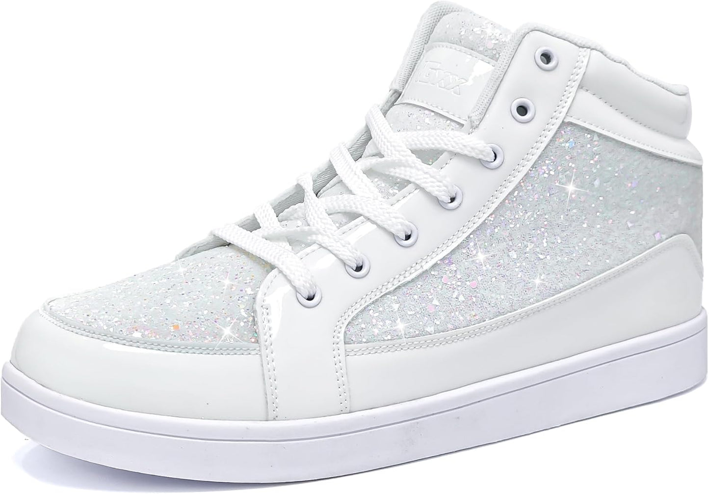 Glitter White High Top Sneakers for Men - Sparkly Casual Shoes