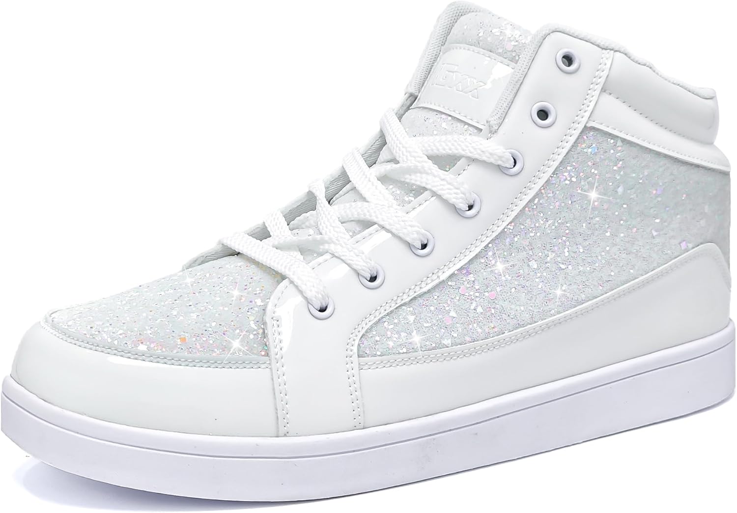 Glitter White High Top Sneakers for Men - Sparkly Casual Shoes
