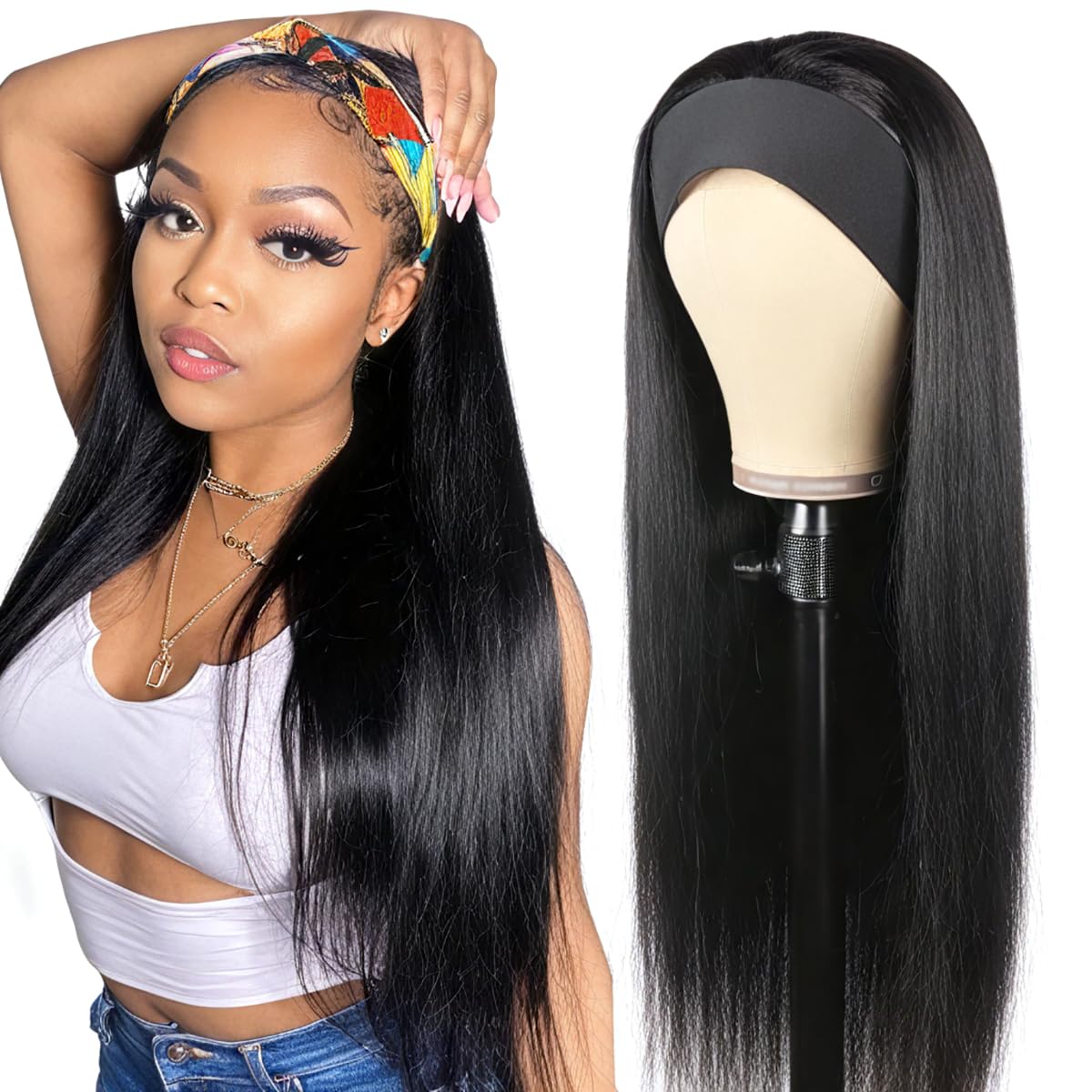 Headband Wig Human Hair Straight 20 Inch for Black Women