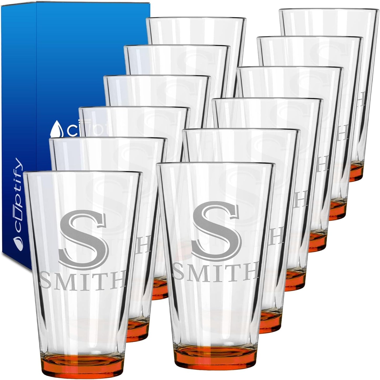 Personalized Beer Glasses Set of 12 Engraved 16oz Pint Glasses