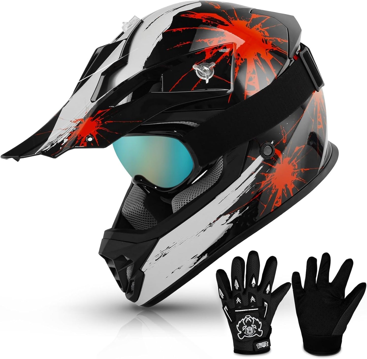 Youth Kids Dirt Bike Helmet with Goggles and Gloves for Safety