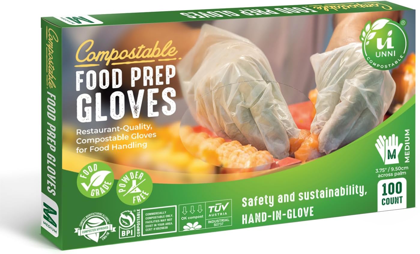 UNNI Compostable Food Prep Gloves for Eco-Friendly Food Handling