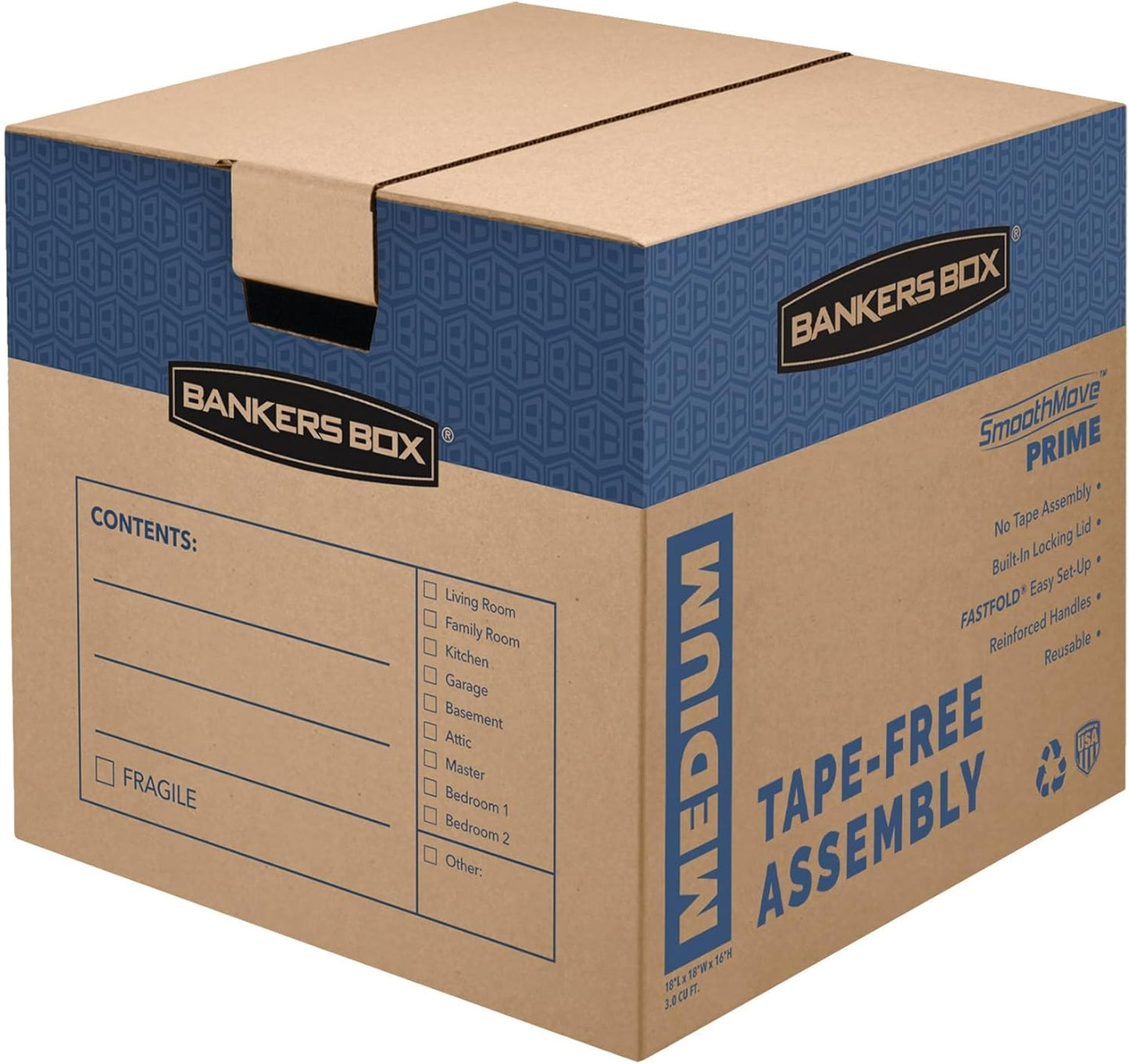 Bankers Box Medium Prime Moving Box 8 Pack with Attached Lid
