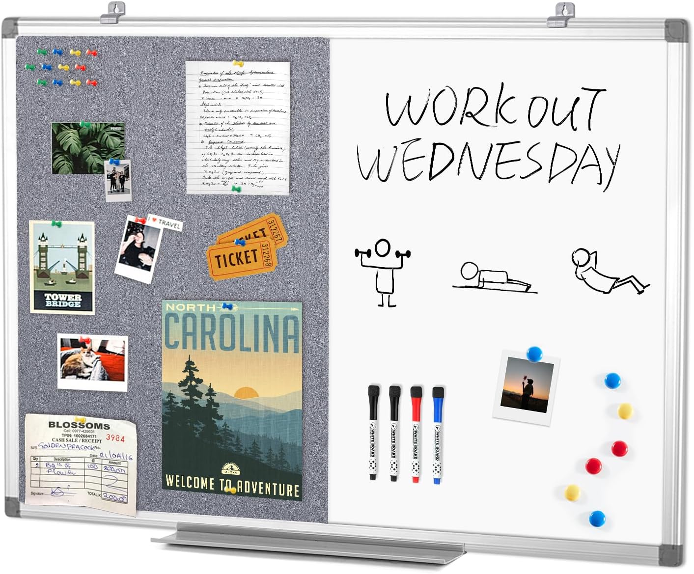 Combination Magnetic Whiteboard & Fabric Board for Home Office