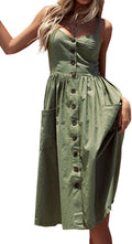 Summer Floral Bohemian Spaghetti Strap Midi Dress - Flowy Everyday