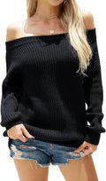 VIMPUNEC Women's Color Block Off The Shoulder Oversized Sweater