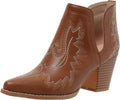 Cowgirl Ankle Western Boots for Women - Chunky Heel Cutout