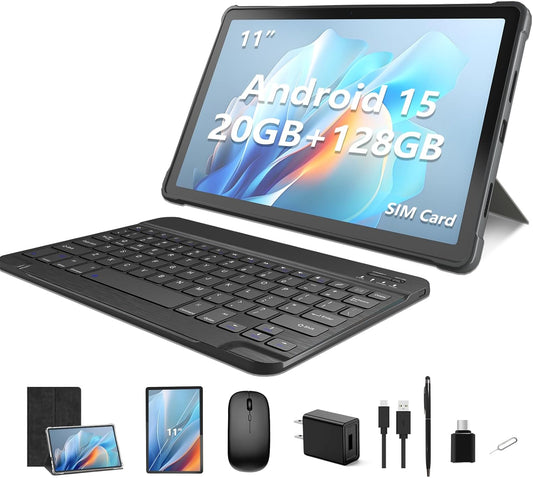 JREN 11 Inch Android 15 Tablet with Keyboard & Mouse, 4G LTE