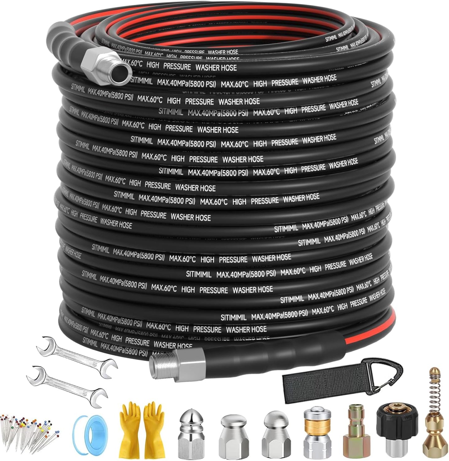 Sewer Jetter Kit for Pressure Washer 150FT with Nozzles and Tools