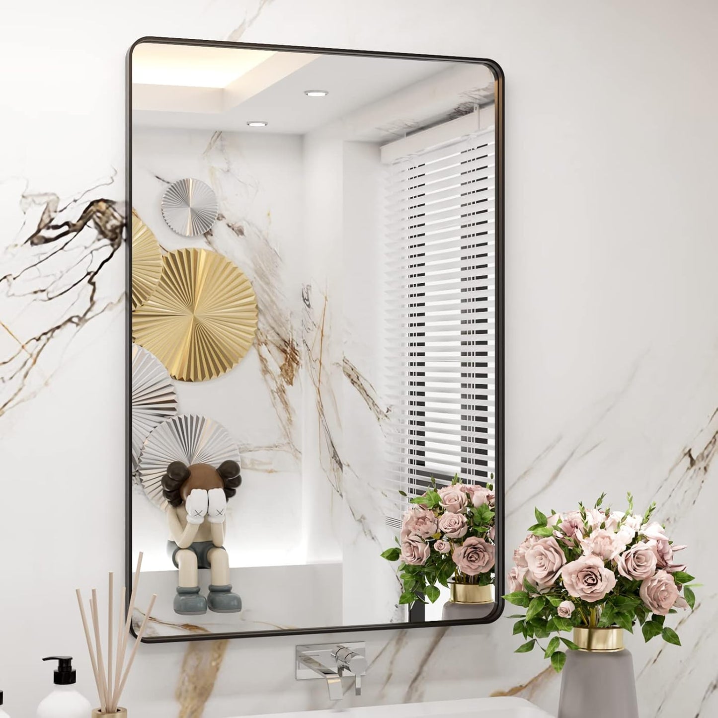 WEER Black Framed Bathroom Mirror for Modern Home Decor