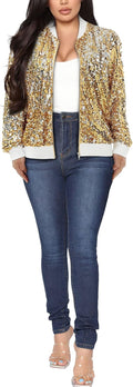 Womens Long Sleeve Sequin Open Front Zipper Jacket - Eye-Catching gift