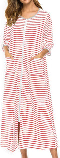 Women Zipper Front Robe Long Nightgown with Pockets - Soft Cotton