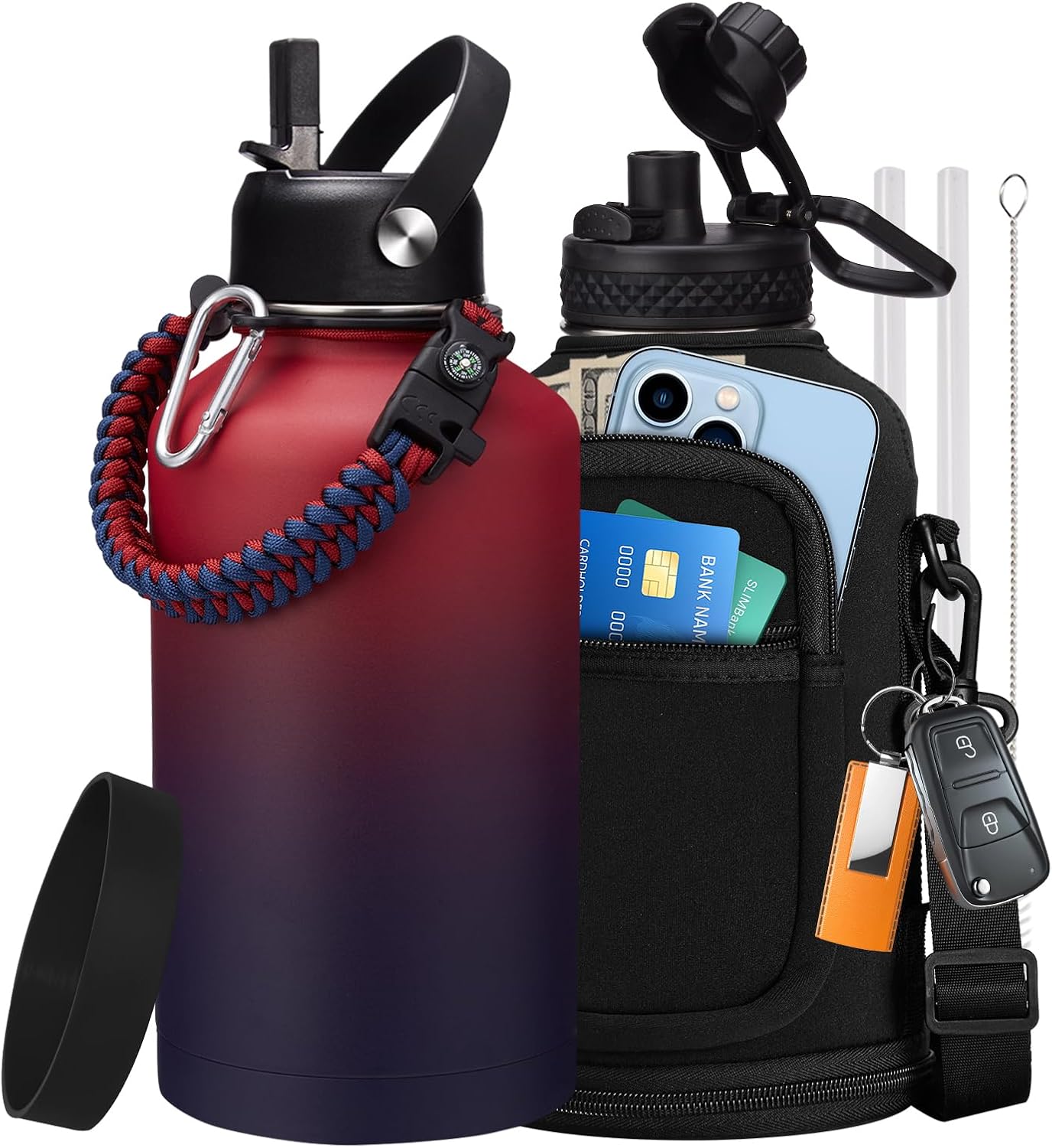 64OZ Stainless Steel Water Bottle with Straw Lids for Travel