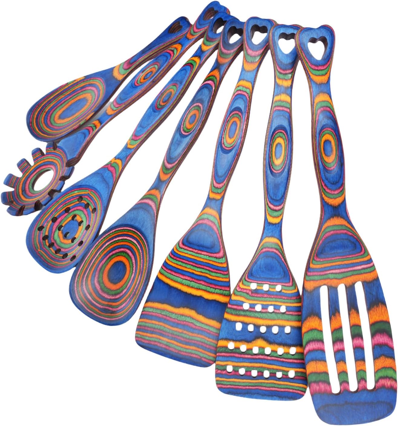 Pakkawood Wooden Cooking Utensils Set - 7-Piece Stylish Spoons