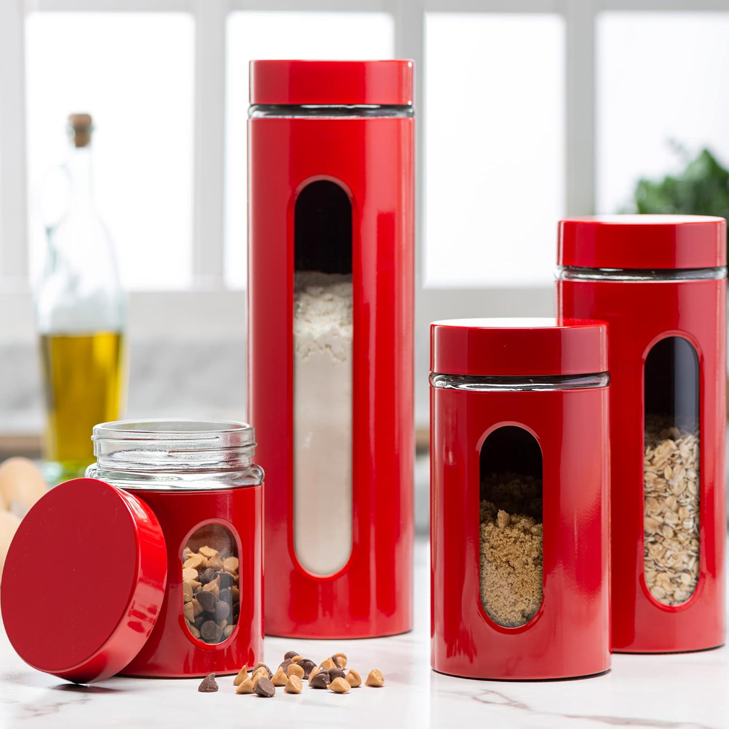 Quality Modern Red Stainless Steel Canister Set for Kitchen