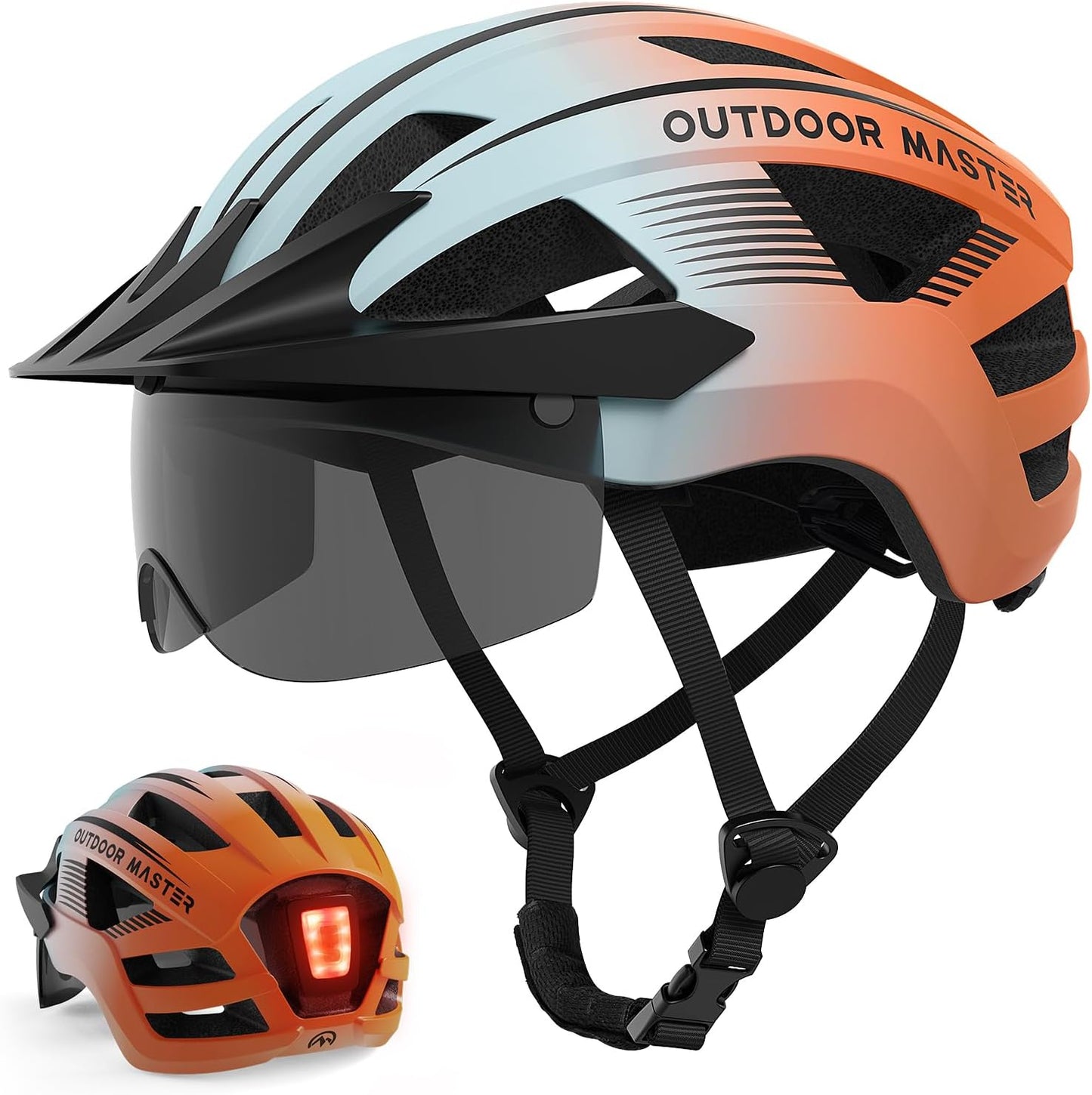 OutdoorMaster Adult Bike Helmet with LED Light and Goggles