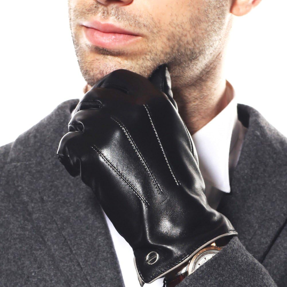 ELMA Men's Winter Touchscreen Leather Gloves