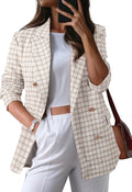 Plaid Tweed Blazer for Women - Dressy Casual Double Breasted Sailed