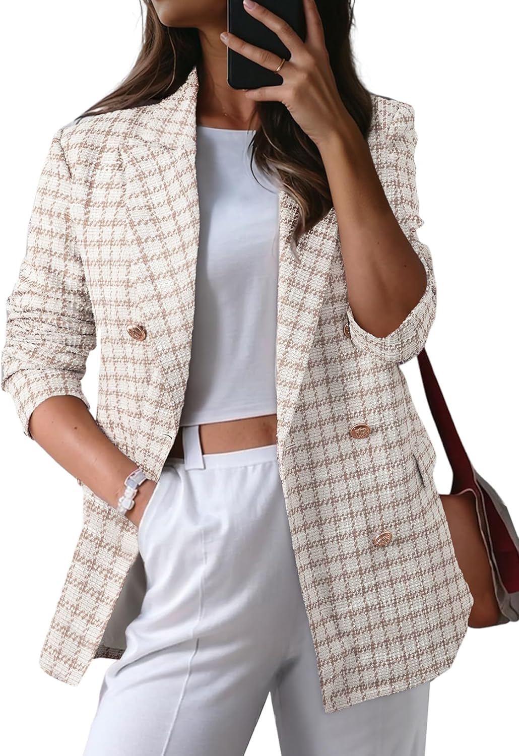 Stylish Womens Plaid Tweed Blazers for Casual and Work Wear