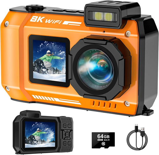 Ultra HD 8K Waterproof Camera | 70MP, Dual Screen, Auto Focus