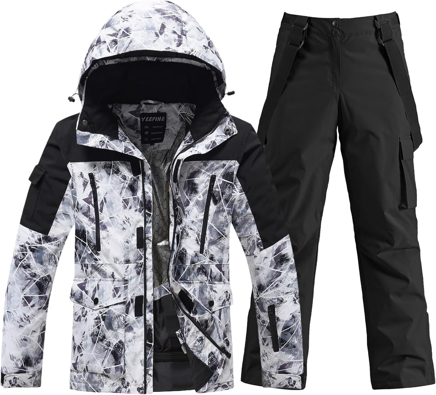 YEFFINE Men's Ski Suit Two Piece Insulated Snowsuits for Winter