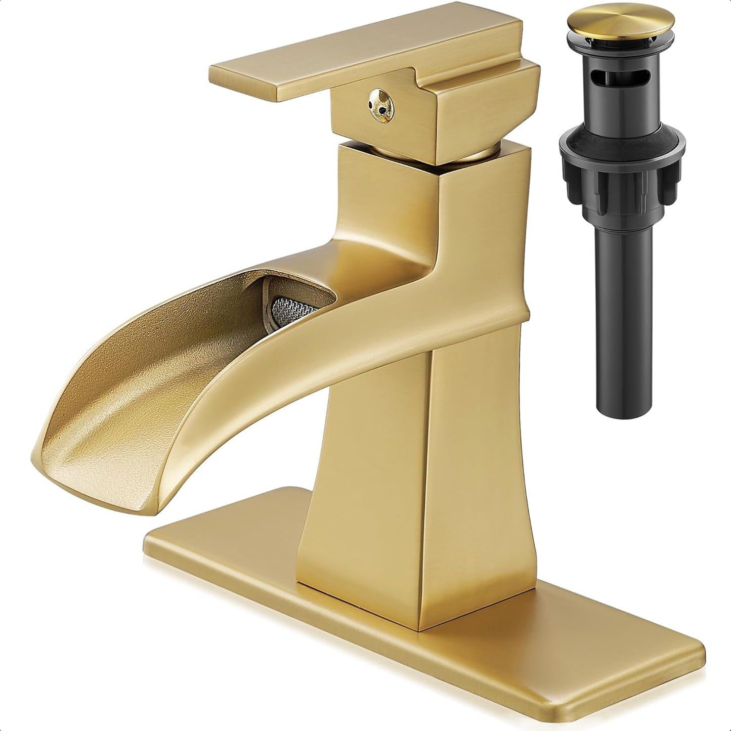Brass Waterfall Faucet with Pop-Up Drain for Modern Bathrooms