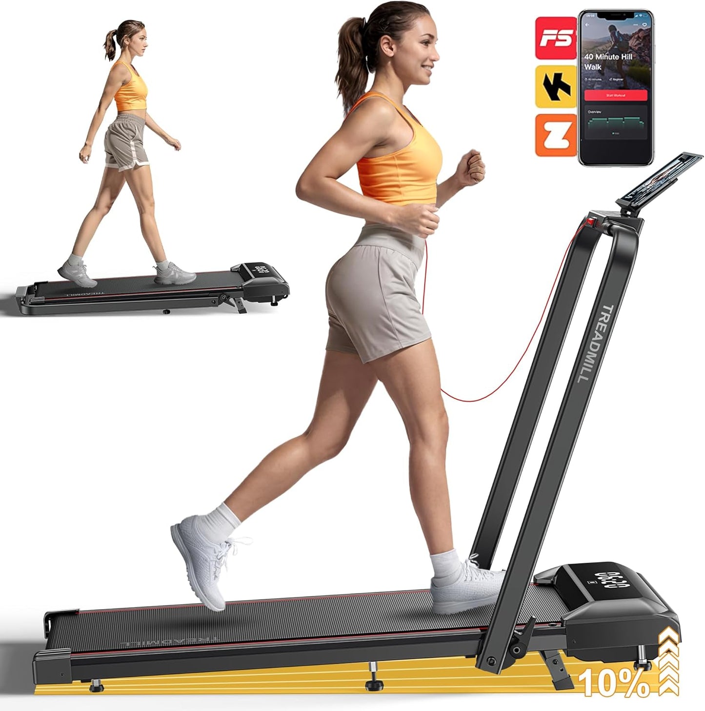 Walking Pad Treadmill with Incline for Home and Office Use