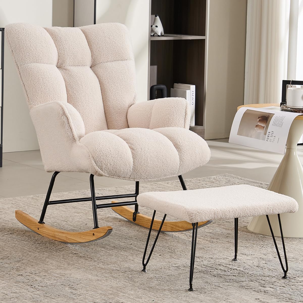 Nursery Glider Chair Set - White, Cozy Rocking Combo for Petite Ladies