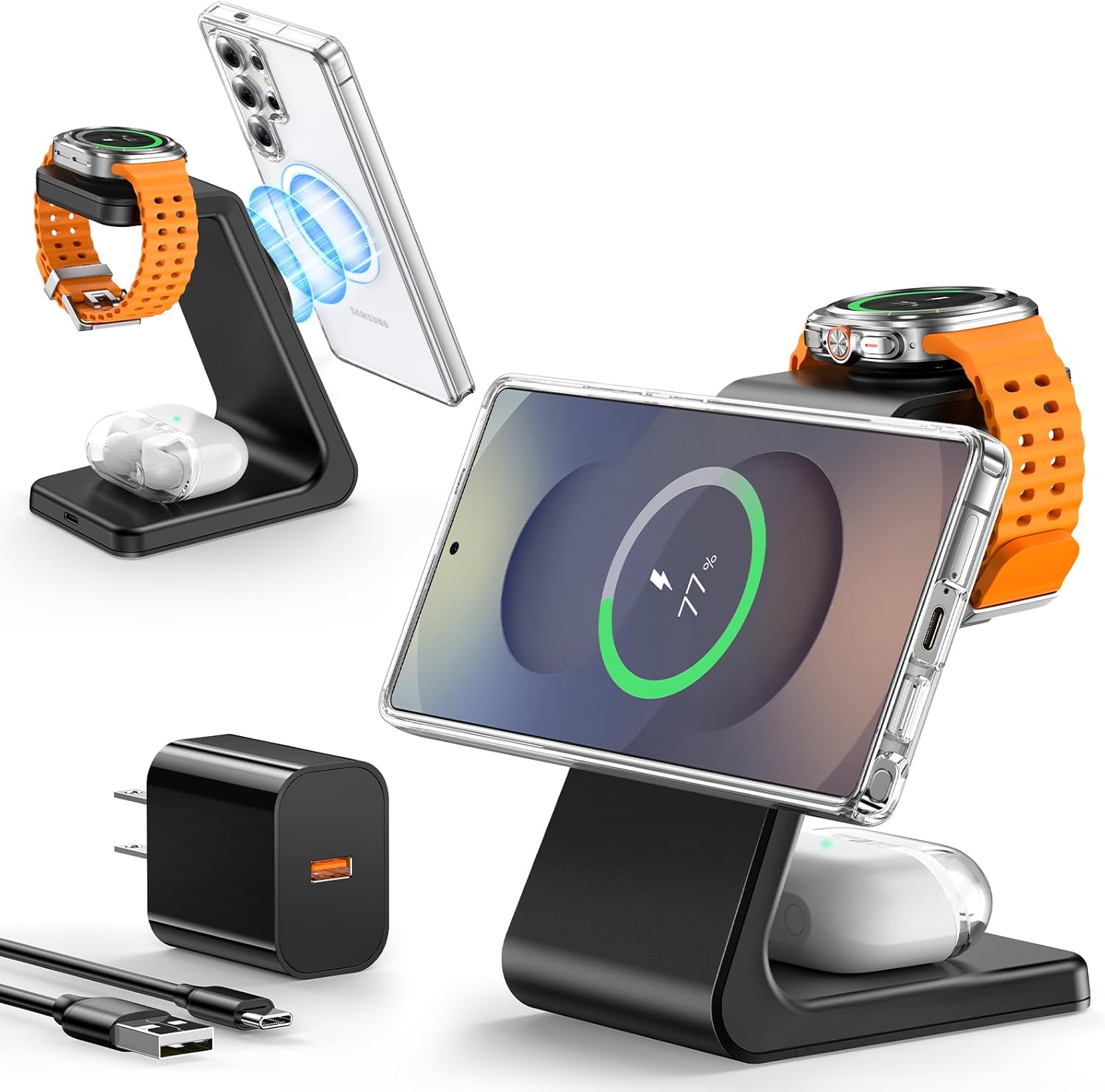 Magnetic Wireless Charger for Samsung: 3 in 1 Fast Charging