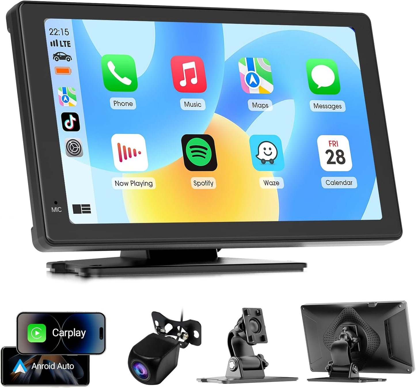 Wireless Carplay Screen for Car with Backup Camera & GPS